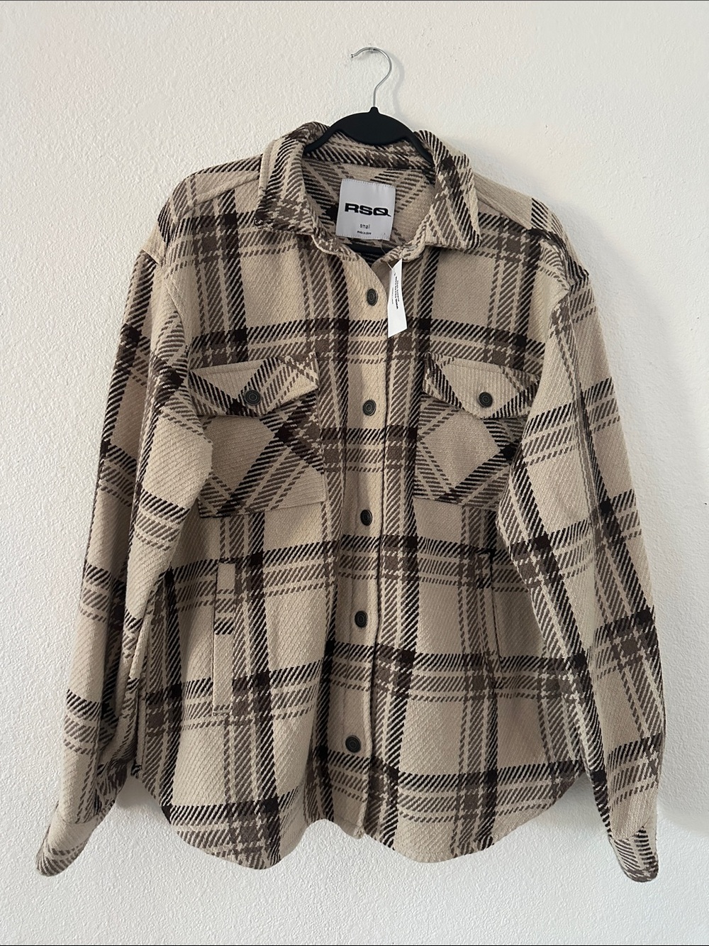 NWT! RSQ by Tilly’s Woven Brown & Tan Plaid Shirt Jacket, sz Small